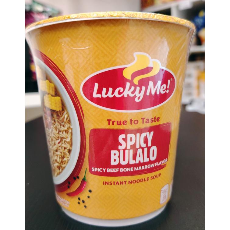 Lucky me go cup spicy bulalo noodles 70g. 