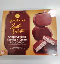 Goldilocks choco coated polvoron cookies and cream 20x20g.400g.