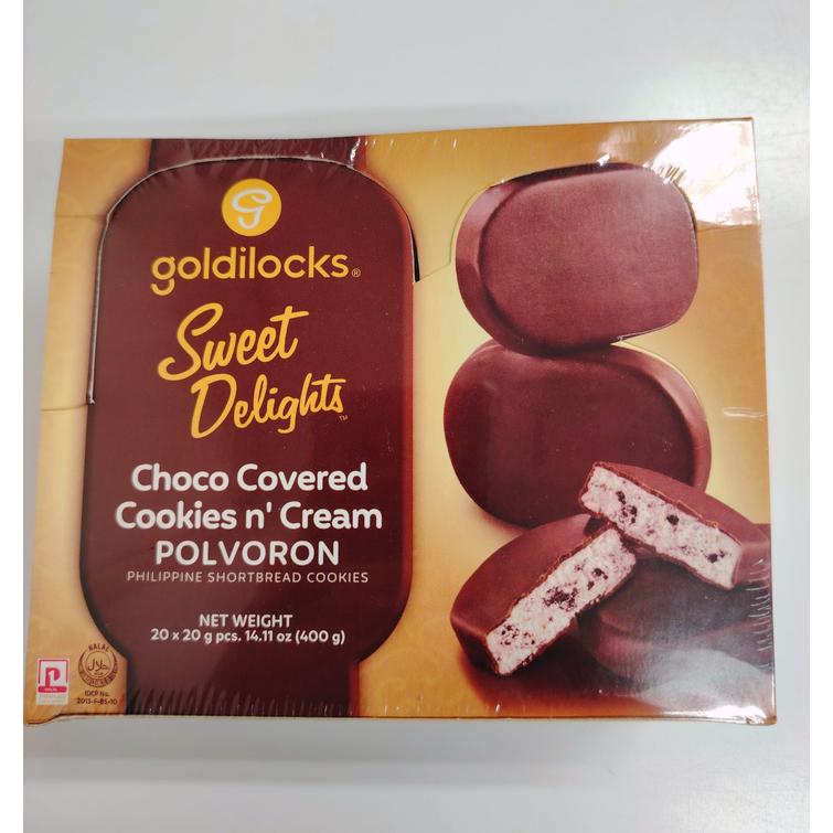 Goldilocks choco coated polvoron cookies and cream 20x20g.400g.